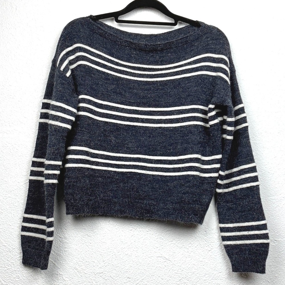 Unbranded Navy Striped Knit Sweater - Small - Cropped Boat Neck Preppy Coastal